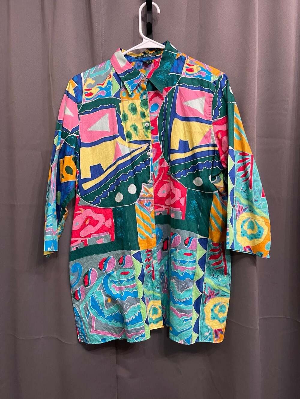 VTG Lauren Ralph Lauren  Colorful Wearable Art Geometric Abstract Cotton Tunic